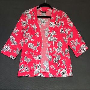 New Look Kimono Top Shrug Open Cardigan Coral Pink Floral Rose Print Soft Cute S